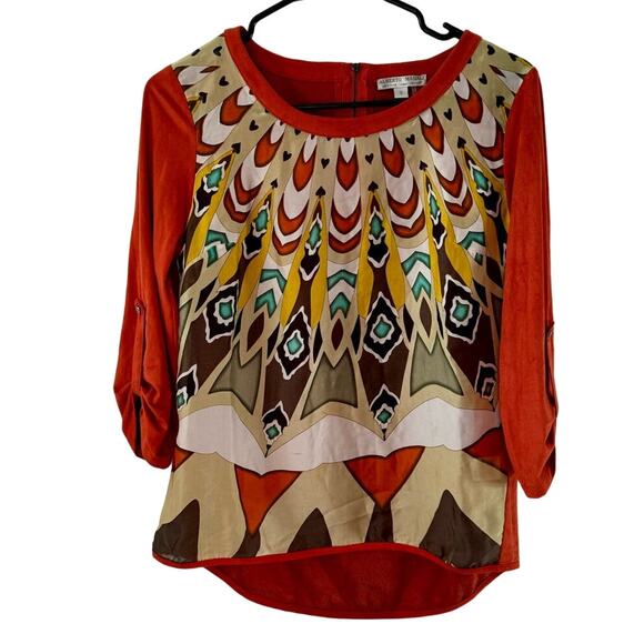 Alberto Makali Orange Abstract Print Women Size Small Designer Fashion Top - Picture 1 of 10